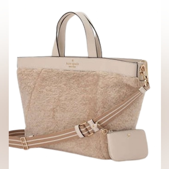 Kate Spade EUC Sherpa Satchel Coin Purse Adjustable Guitar Crossbody Strap - Picture 4 of 10